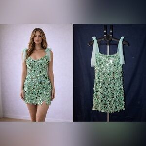 Mint Green Sequin Mini Dress Size 16 NWT Formal Party Dress